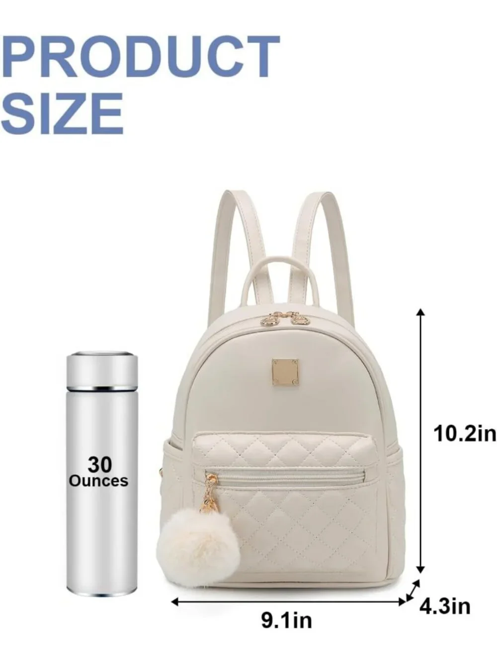 Cute Mini Backpack Purse for Girls - Small Plaid Leather Bag in Ivory